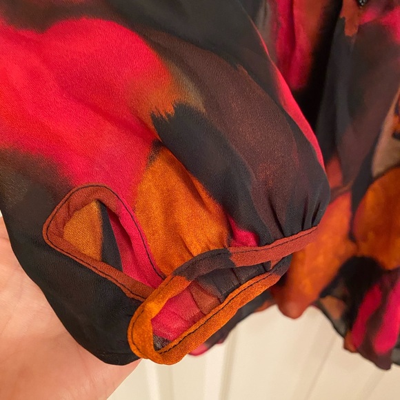 Anthropologie Tapemeasure Blouse XL Chiffon 3/4 Sleeve Embellished V-Neck - Picture 8 of 13